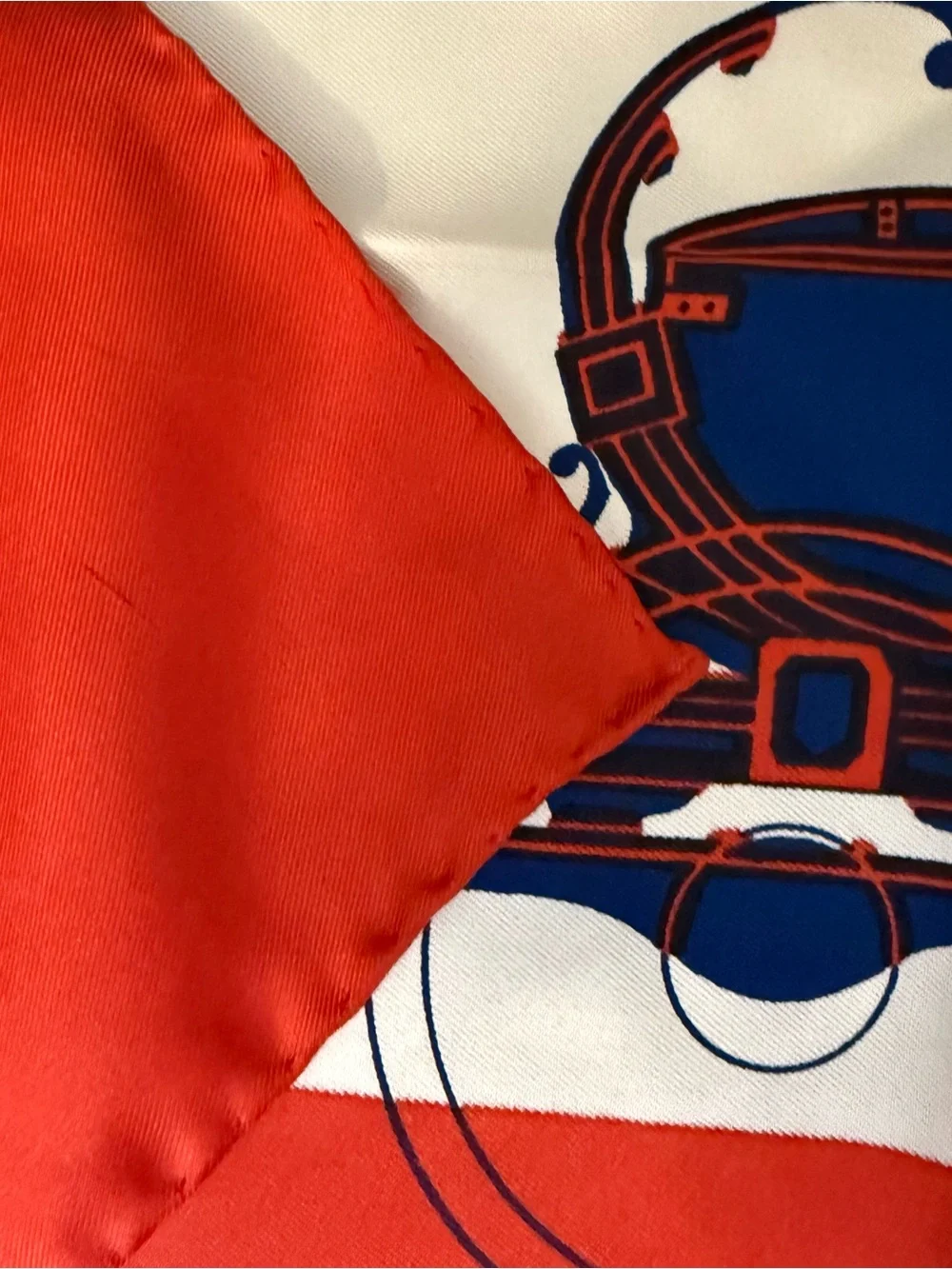 Hermes Red White and Navy Silk Scarf